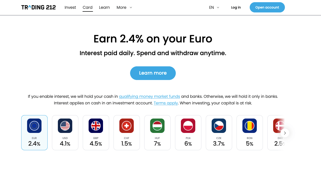 trading212 earn on euro